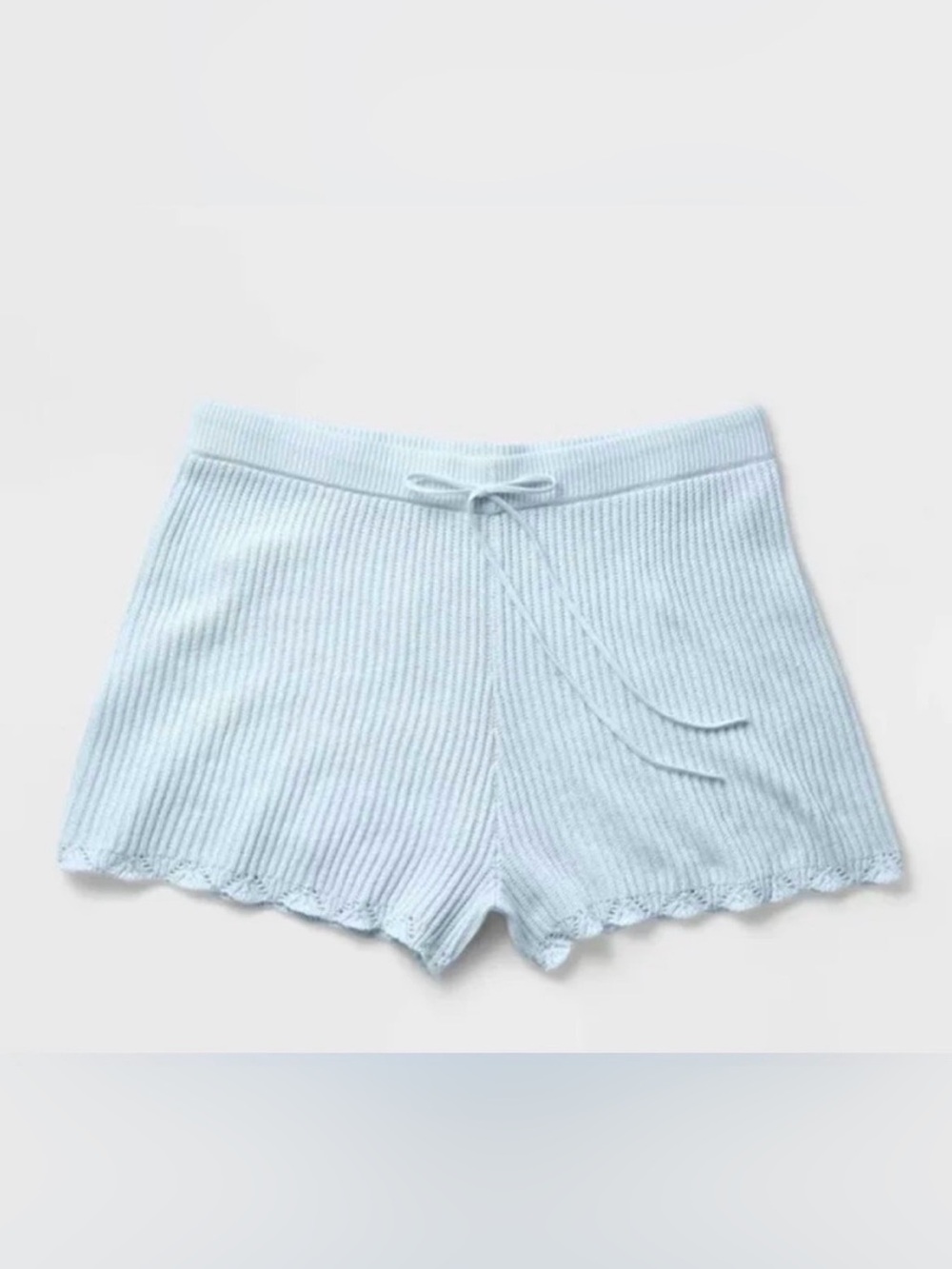 Wild Fable Light Blue Ribbed Knit Shorts Plus Size L Scalloped Hem